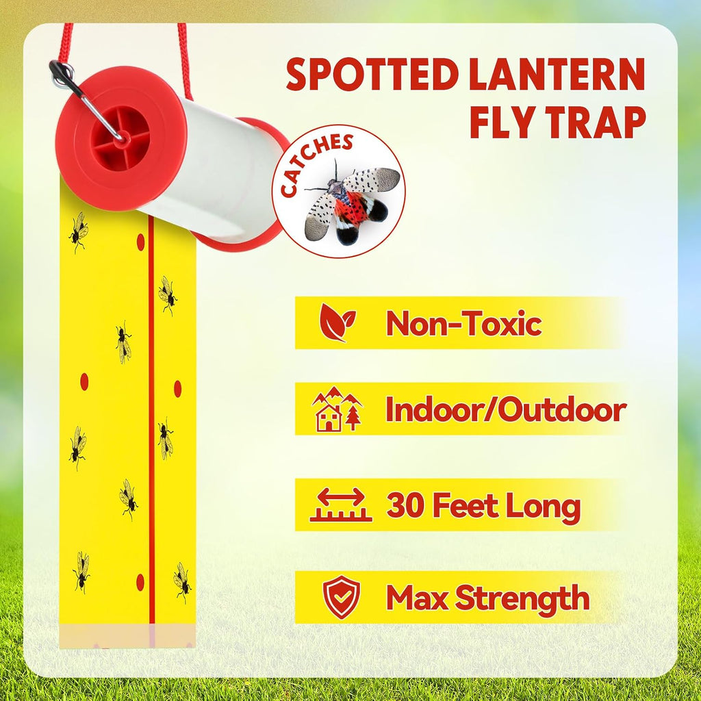 10 Rolls Sticky Fly Trap 30 ft Each, Fly Paper Strips for Indoor Outdoor Hanging Flies Tape Spotted Lanternfly Tree