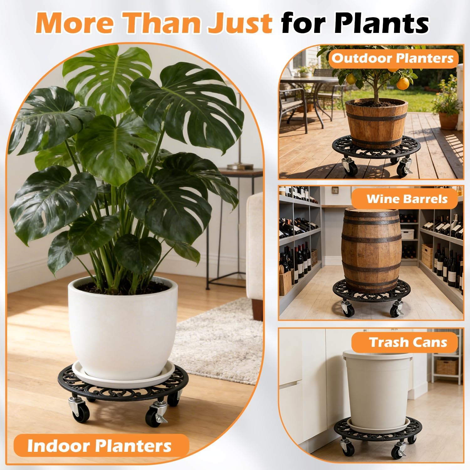Rolling Plant Stand with Wheels Heavy Duty, 11 Inch Cast Iron Rolling Plant Caddy with Wheels Plants Rollers on Wheel