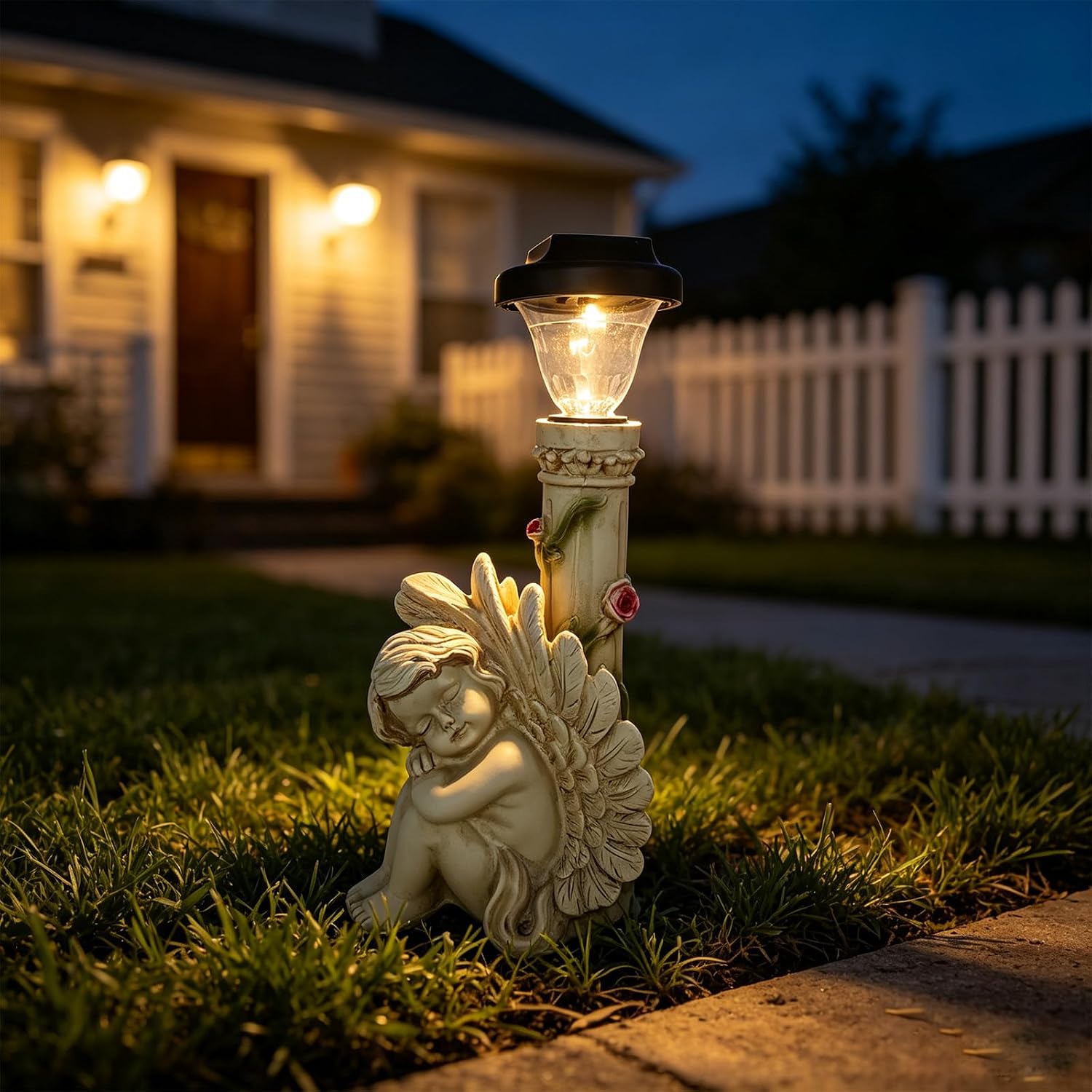 Angel Statue with Solar Light,White 12.9IN | Resin Angel Statue Decor for HOME Patio Lawn Yard Balcony, Resin Angel