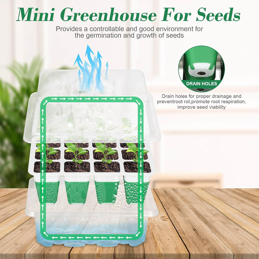6 Pack Silicone Seed Starter Tray, Reusable Seed Starter Kit with Humidity Adjustable Dome, Lid and Tools for Indoor