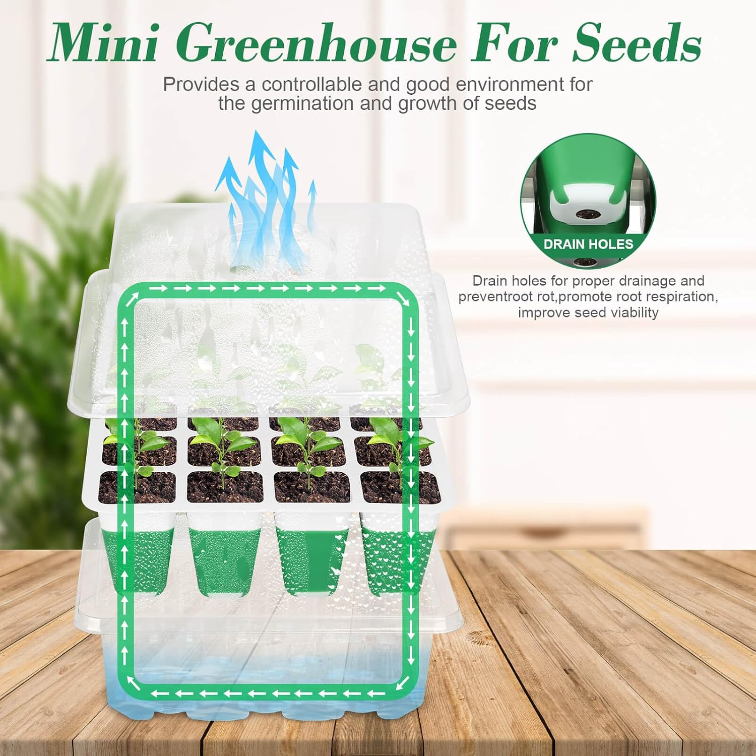 6 Pack Silicone Seed Starter Tray, Reusable Seed Starter Kit with Humidity Adjustable Dome, Lid and Tools for Indoor