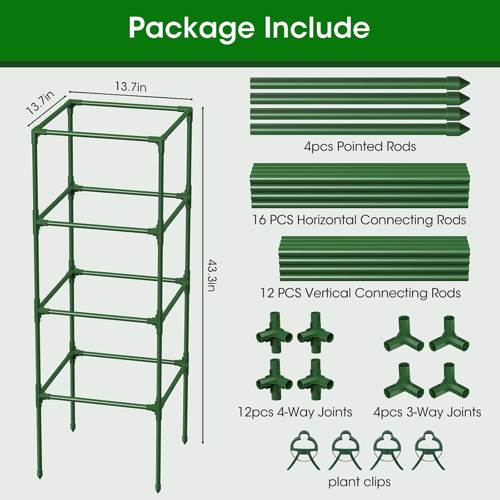 4 Pack Tomato Cage for Garden Support, 43 inch Tall Adjustable Plant Support Stakes, Tomato Trellis Extra Bold for