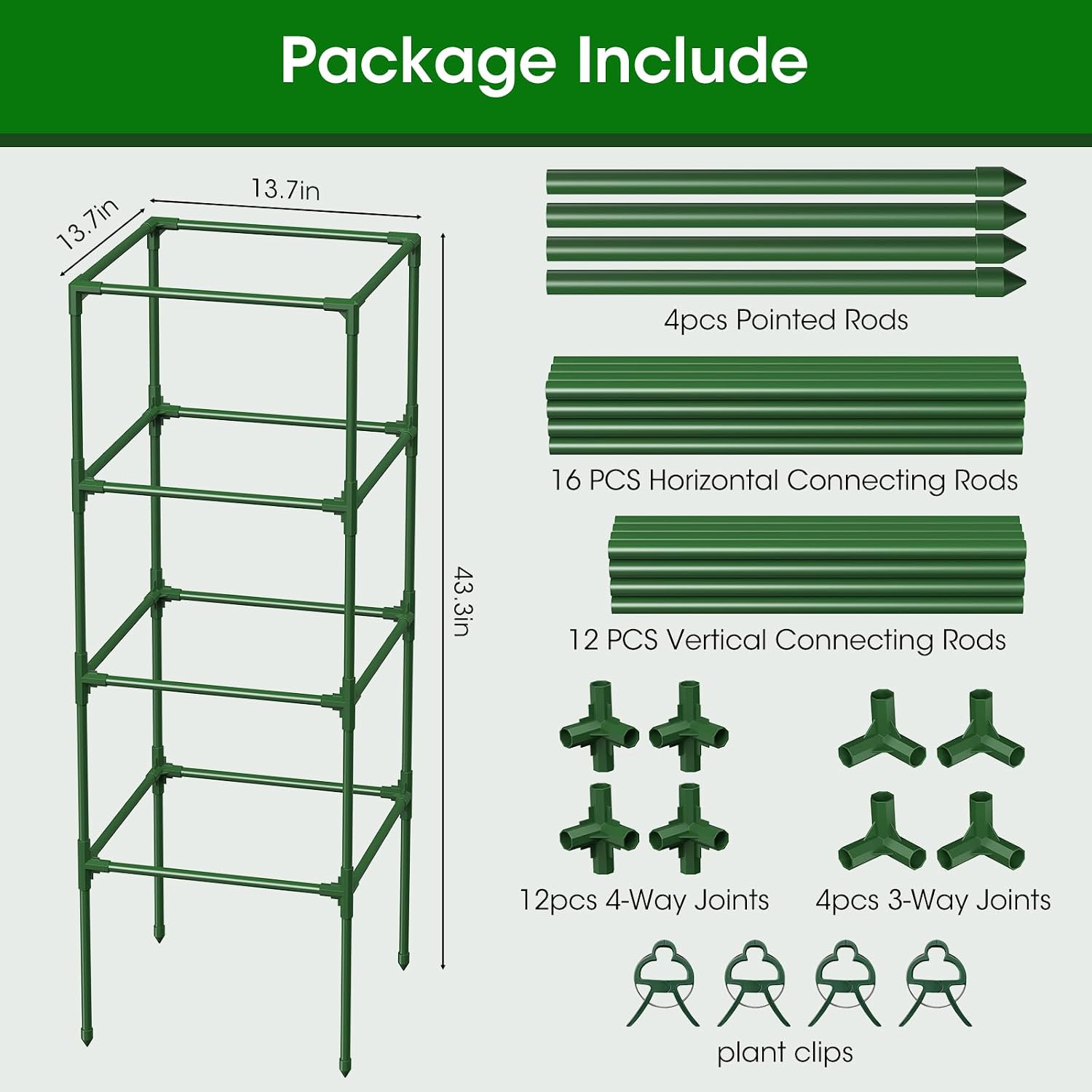 4 Pack Tomato Cage for Garden Support, 43 inch Tall Adjustable Plant Support Stakes, Tomato Trellis Extra Bold for