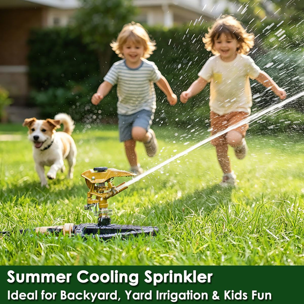 FANHAO Heavy Duty Pulsating Impact Sprinkler with Metal Base, 100% Metal 360° Adjustable Garden Sprinkler, Covers Up to