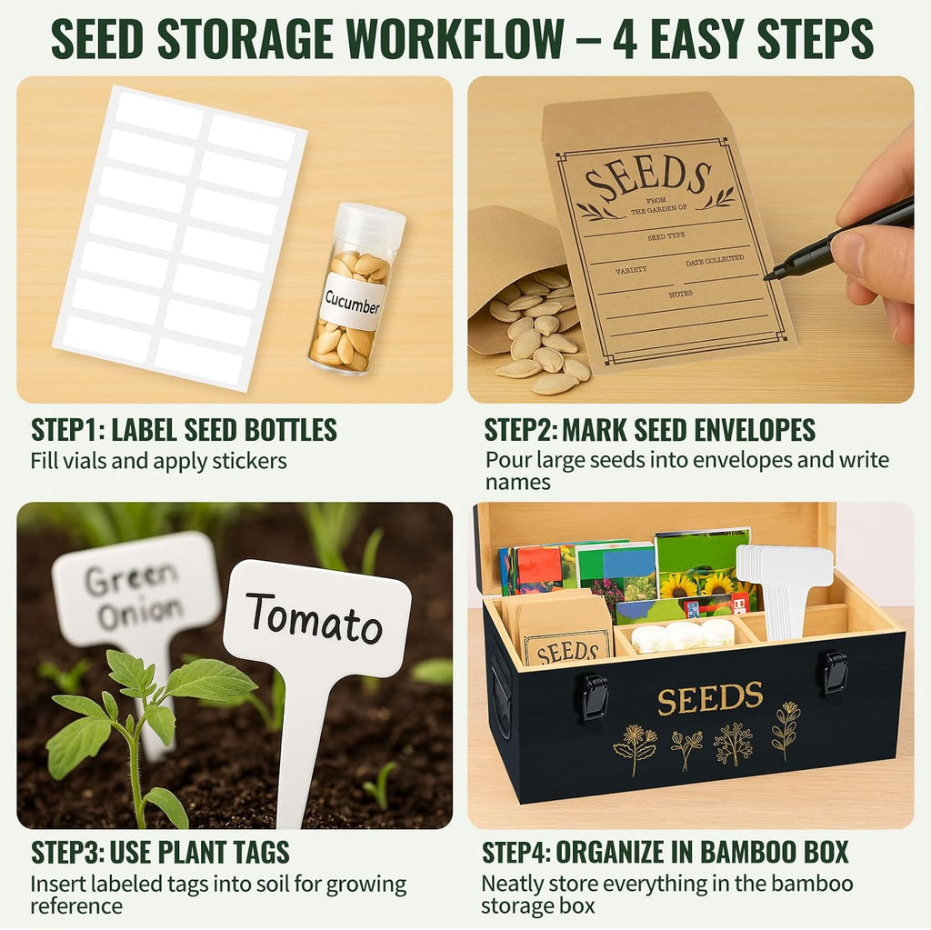 Large Bamboo Wood Seed Storage Organizer Box with Lid, Double-Layer Seal Design Seed Saving Box with Premium Coated