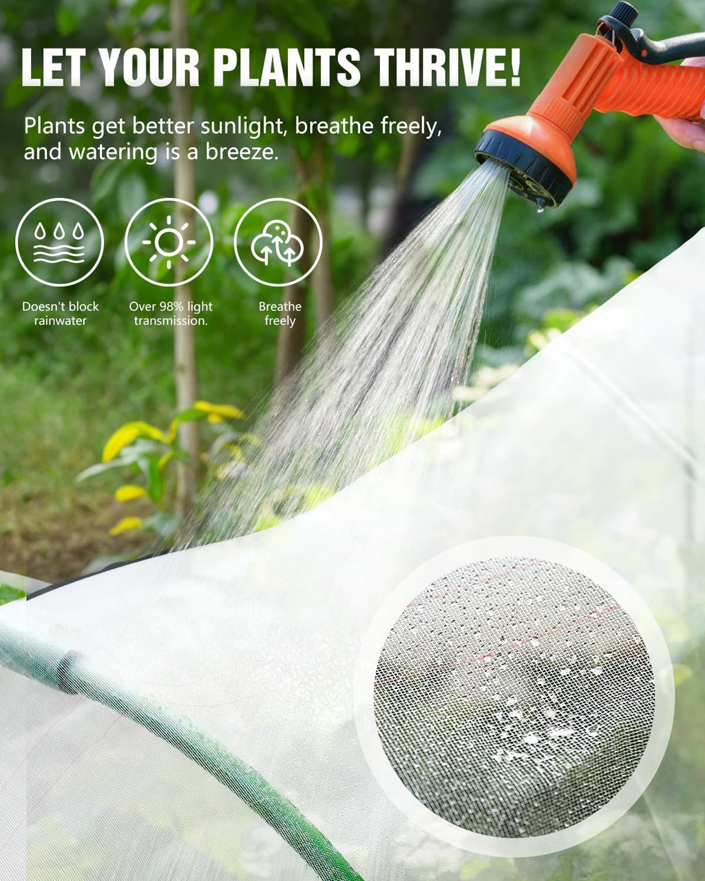 6 Sets Garden Hoops with 10x30 Ft Netting for Raised Beds, 18 Clips | 10x30 Ft Garden Net, Bird & Cicada Net for