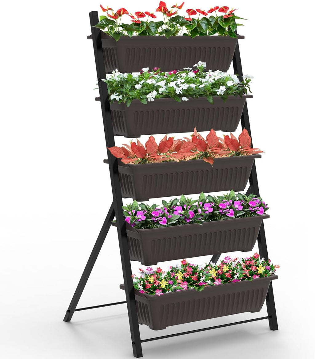 5-Tier Vertical Garden Planter,4.4Ft Planter Box with 5 Container Boxes | Raised Herb Planter Box for Patio Deck