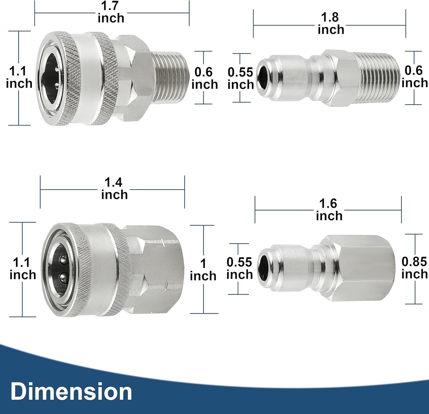 Pressure Washer Quick Connect 3/8 Inch, Stainless Steel, 8 Piece | Pressure Washer Fittings, Adapter Set, Female and