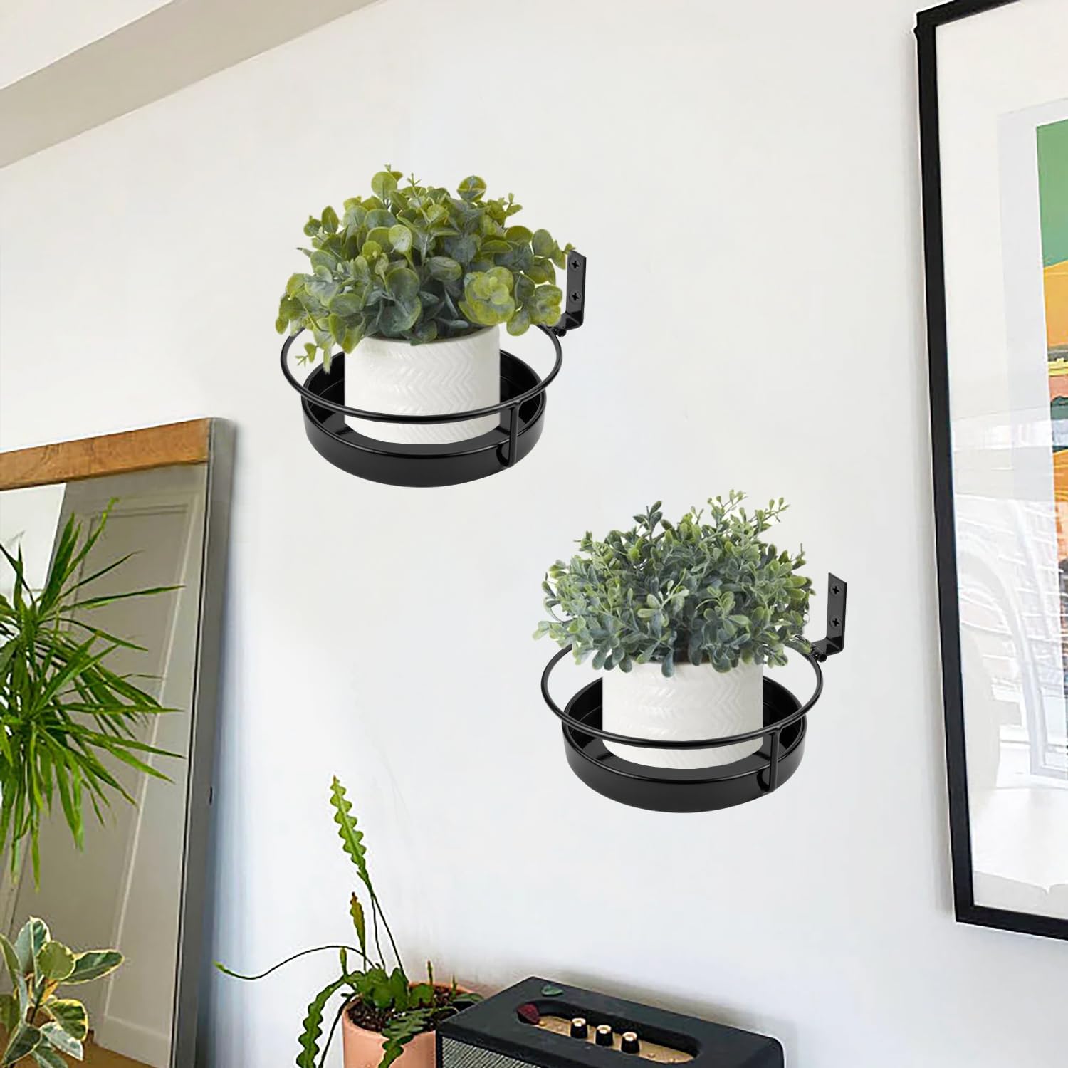 ARTORA Wall Mounted Plant Holder, 2 Pack Metal Flower Pot Wall Hanging Shelf Black Indoor Outdoor Decorative Floating