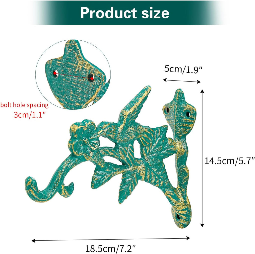 Sungmor Cast Iron Hanging Plant Brackets, 7.2 Inches Long 2 Pack Green | Wall Mounted Flower Pot Hooks, Outdoor Bird