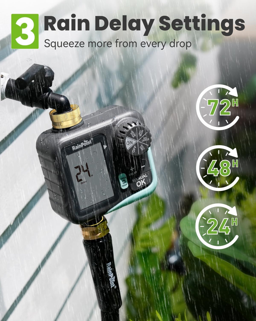 RAINPOINT Sprinkler Timer for Garden Hose - Hose Timer with Cycle & Soak/Rain Delay/Automatic Watering/Manual Watering