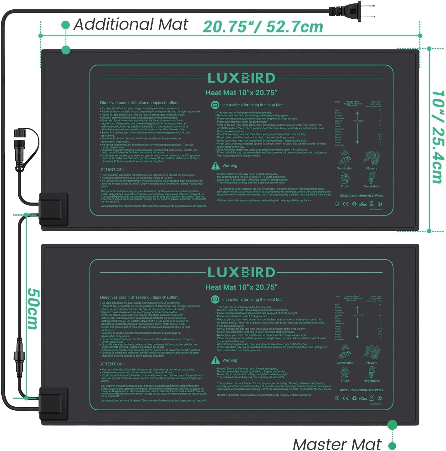 LUXBIRD 4 Pack Daisy Chain Seedling Heat Mats for Indoor Plants, Green Houses, Germination, Hydroponic Garden