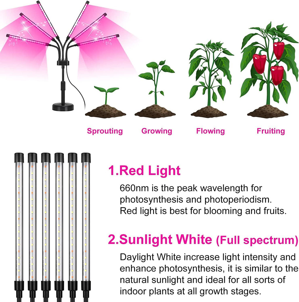 SYEIORAOM Grow Lights for Indoor Plants, Six Head Plant Light with Full Spectrum, LED Grow Lamps for Seed Starting with