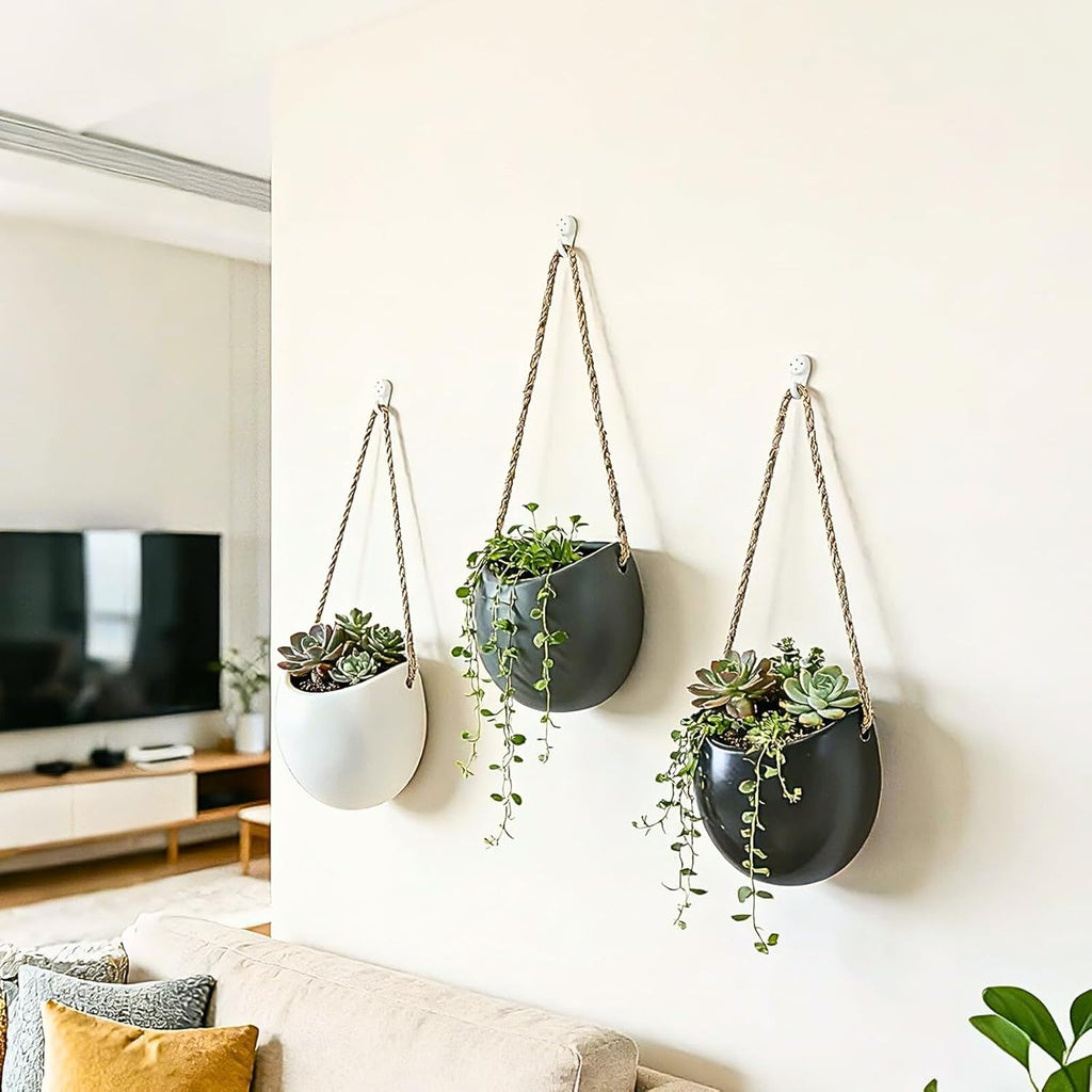 4 to 5 inch Ceramic Planters Wall Hanging Vases Decor - Set of 3 | Wall Decor for Home, Entryway, Hallway, Deck