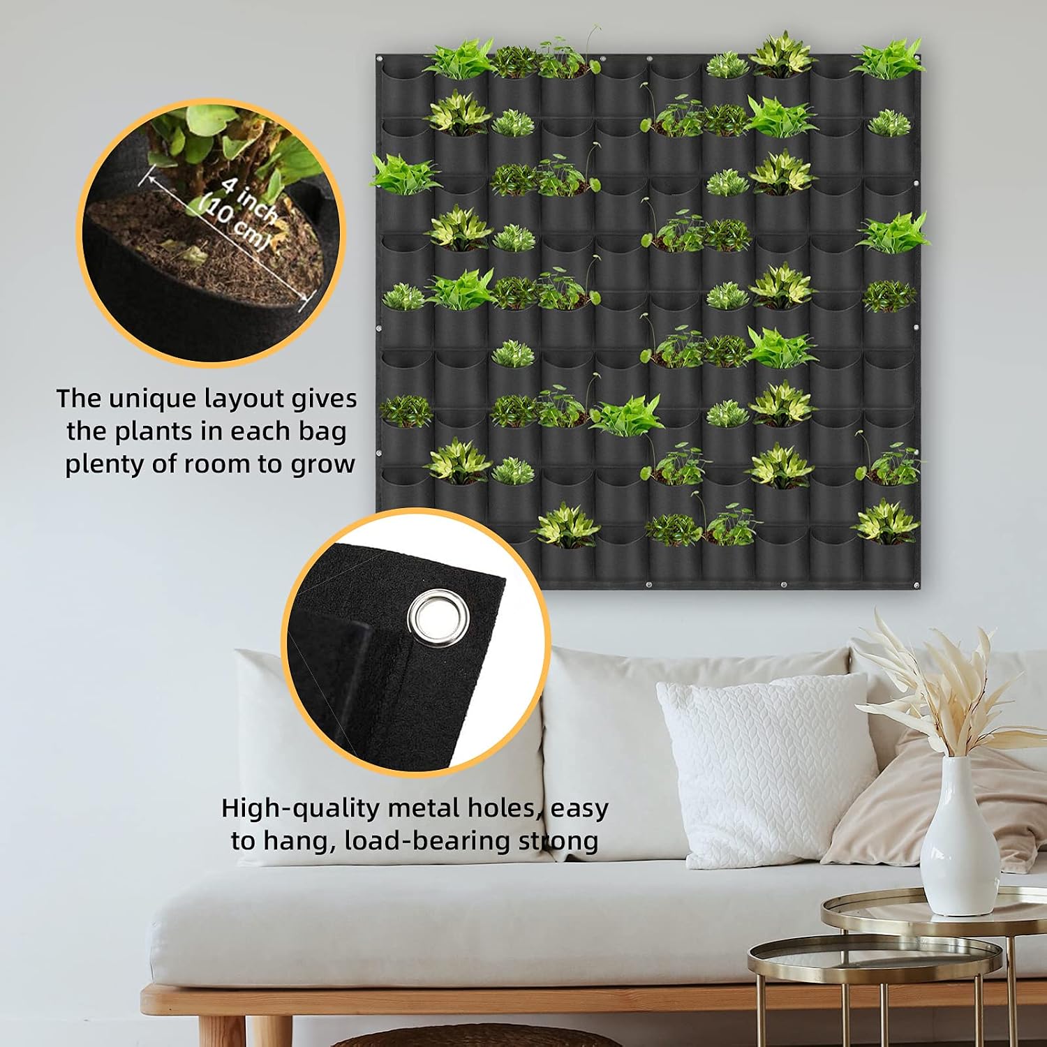 Hanging Planting Grow Bags, 90 Pockets Wall Planter Wall Mounted Grow Bag Outdoor Indoor Gardening Vertical Greening