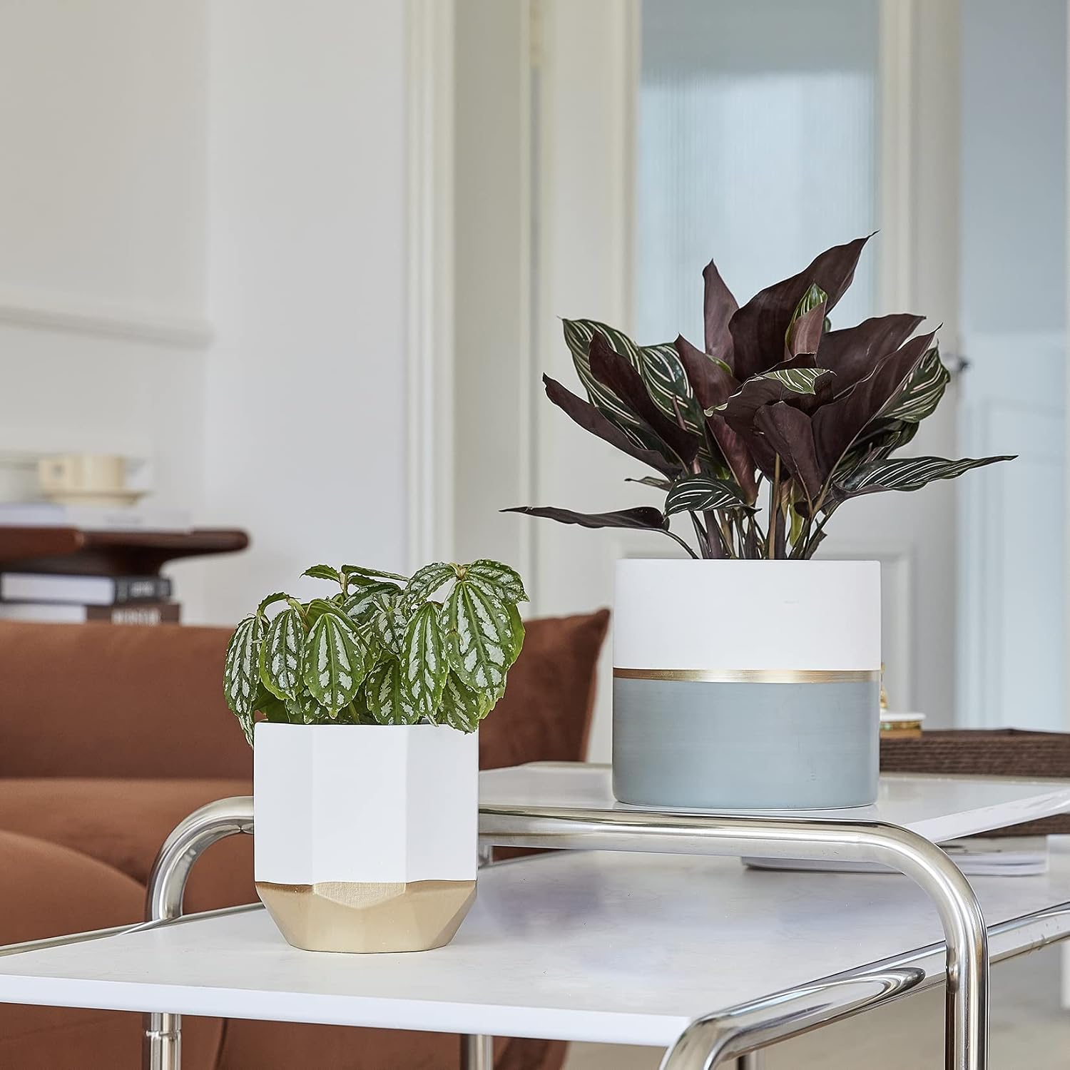 LA Jolie Muse Ceramic Flower Pots, 6.7 & 5.4 Inch Indoor Plant Pot Set of 2 | Modern Decorative Indoor Planters with