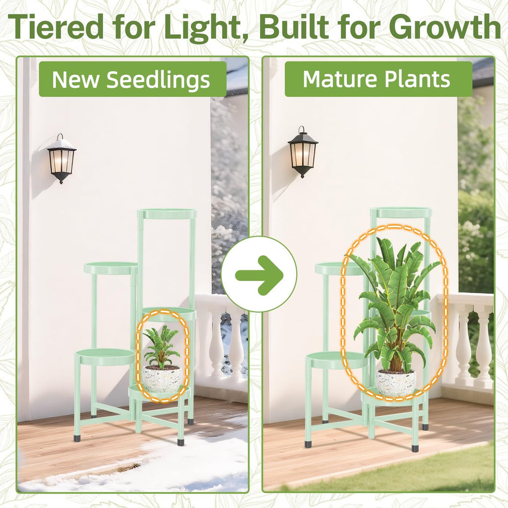iDavosic.ly Plant Stand Indoor Outdoor, 5 Tier Metal Corner Shelf, Green | Tiered Flower Display Holder, Folding Multi