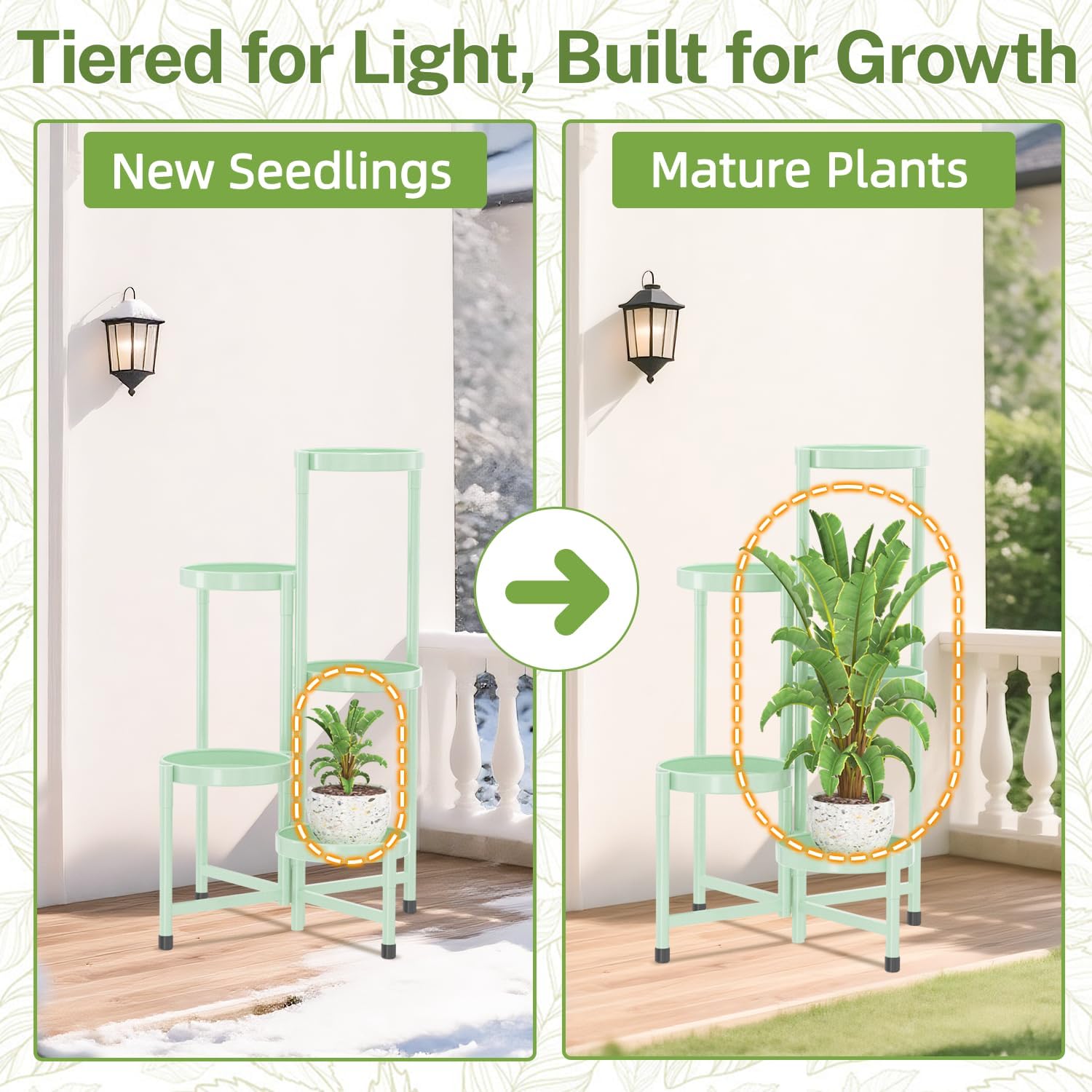 iDavosic.ly Plant Stand Indoor Outdoor, 5 Tier Metal Corner Shelf, Green | Tiered Flower Display Holder, Folding Multi