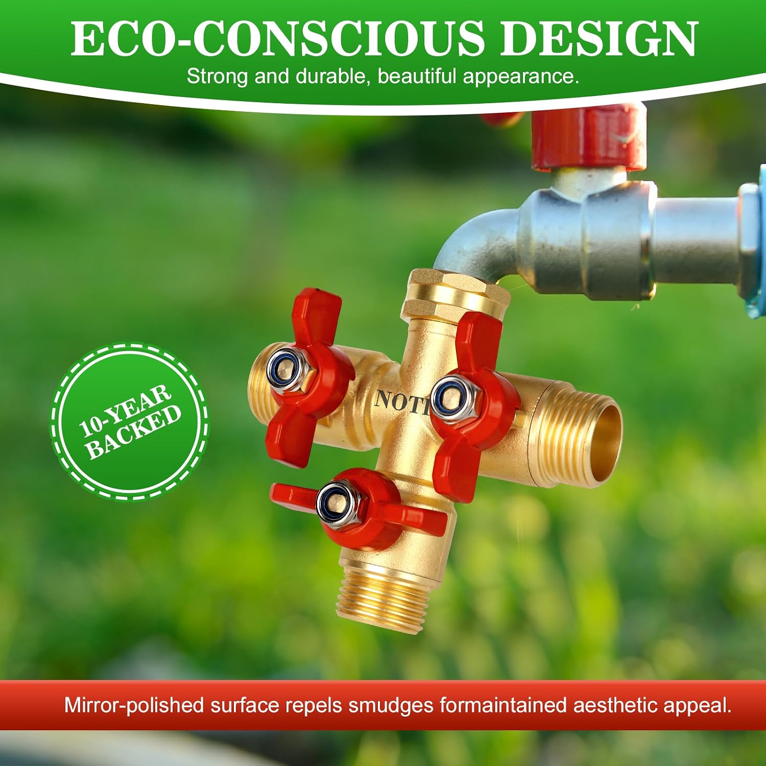 3 Way Hose Splitter, Solid Brass High Volume 3 Way Hose Splitter Valve with Metal Handle, Heavy Duty High Flow Spigot