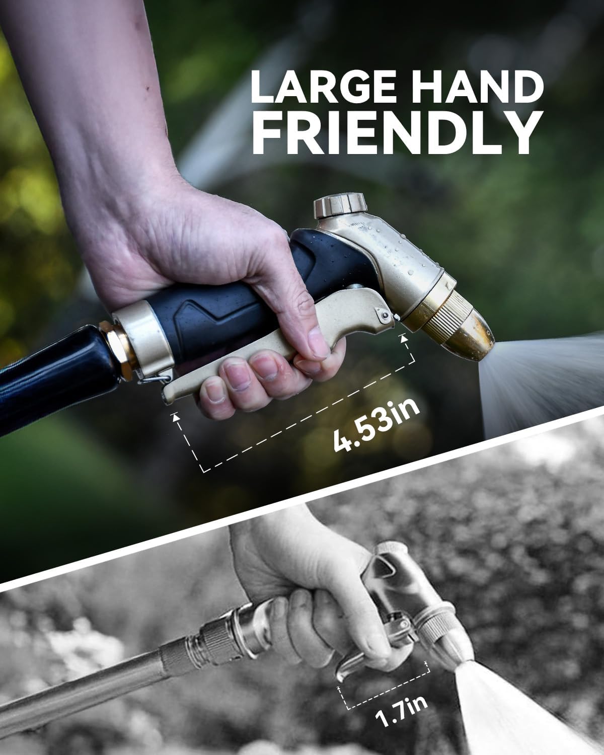 RAINPOINT Garden Hose Nozzle, 100% Heavy Duty Metal Hose Sprayer, High Pressure Water Hose Nozzle with Adjustable Spray
