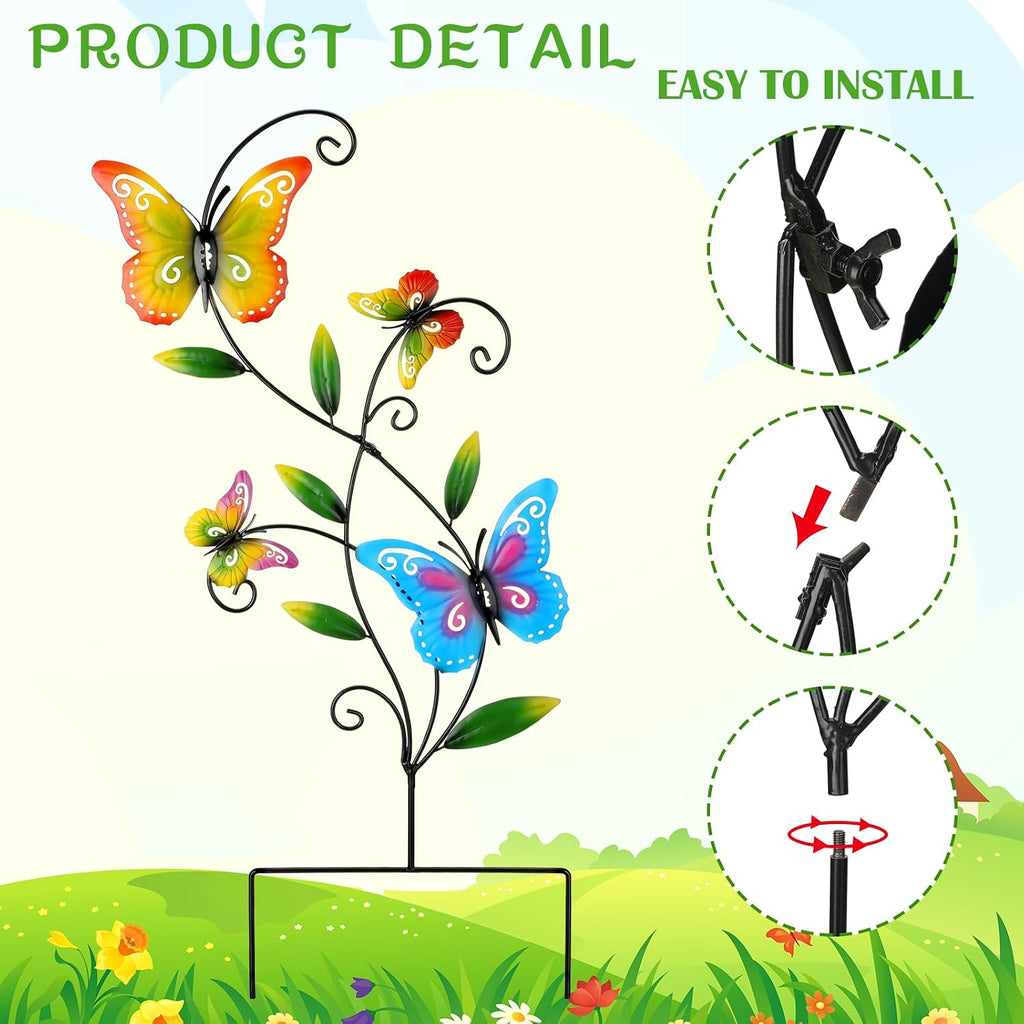 4 Pcs Butterfly Metal Garden Stakes Hummingbird Sunflower Dragonfly Flowers Garden Stake Decor Metal Wall Decor Trellis