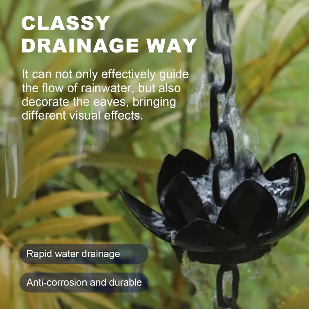 Lotus Rain Chain 3.93ft Rust Resistant Rain Catchers for Divert Water | Decorative Rain Chains with Heavy Crystal