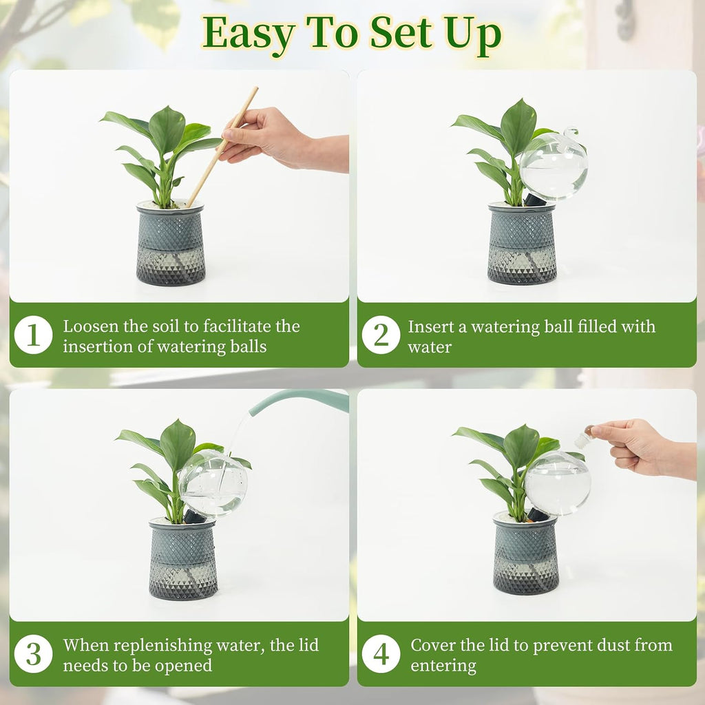 6pcs Plant Self Watering Globes with Covers, Plastic Water Bulbs Top Fill, Plant Watering Devices System Slow Release