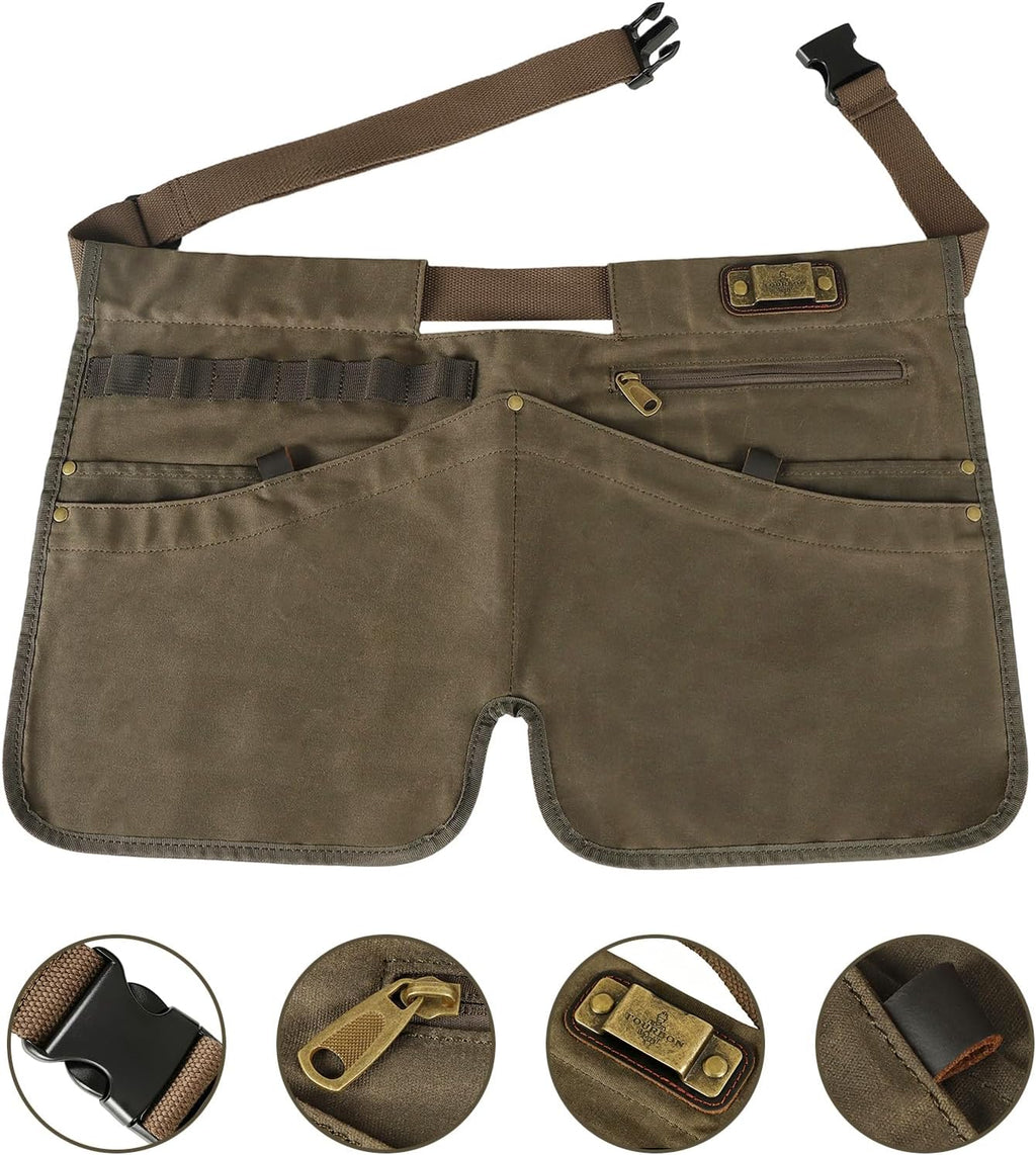 Canvas Gardening Half Apron, Heavy-Duty Florist Tool Belt 5 Pockets-Unisex | 5-zone storage with elastic loops