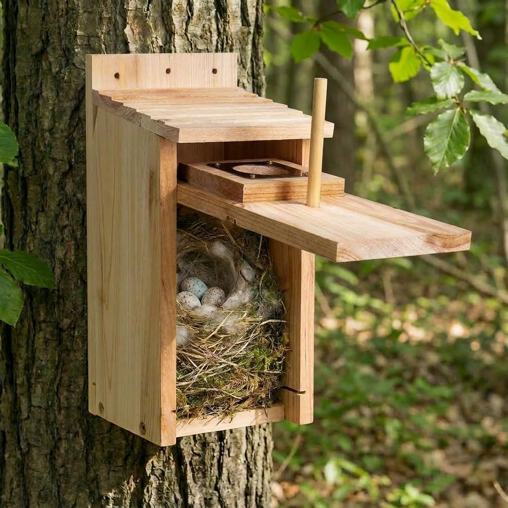Bird Houses for Outside Clearance with Copper Guard, Pine Bird House Outdoor, Bluebird Finch Swallow Wren Chickadee No