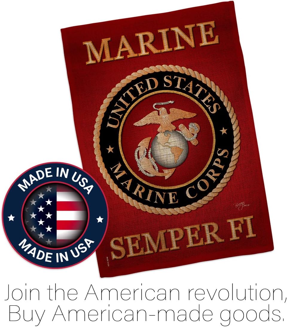 Marine Corps Burlap Garden Flag - Set with Stand Armed Forces USMC Semper Fi United State American Military Veteran