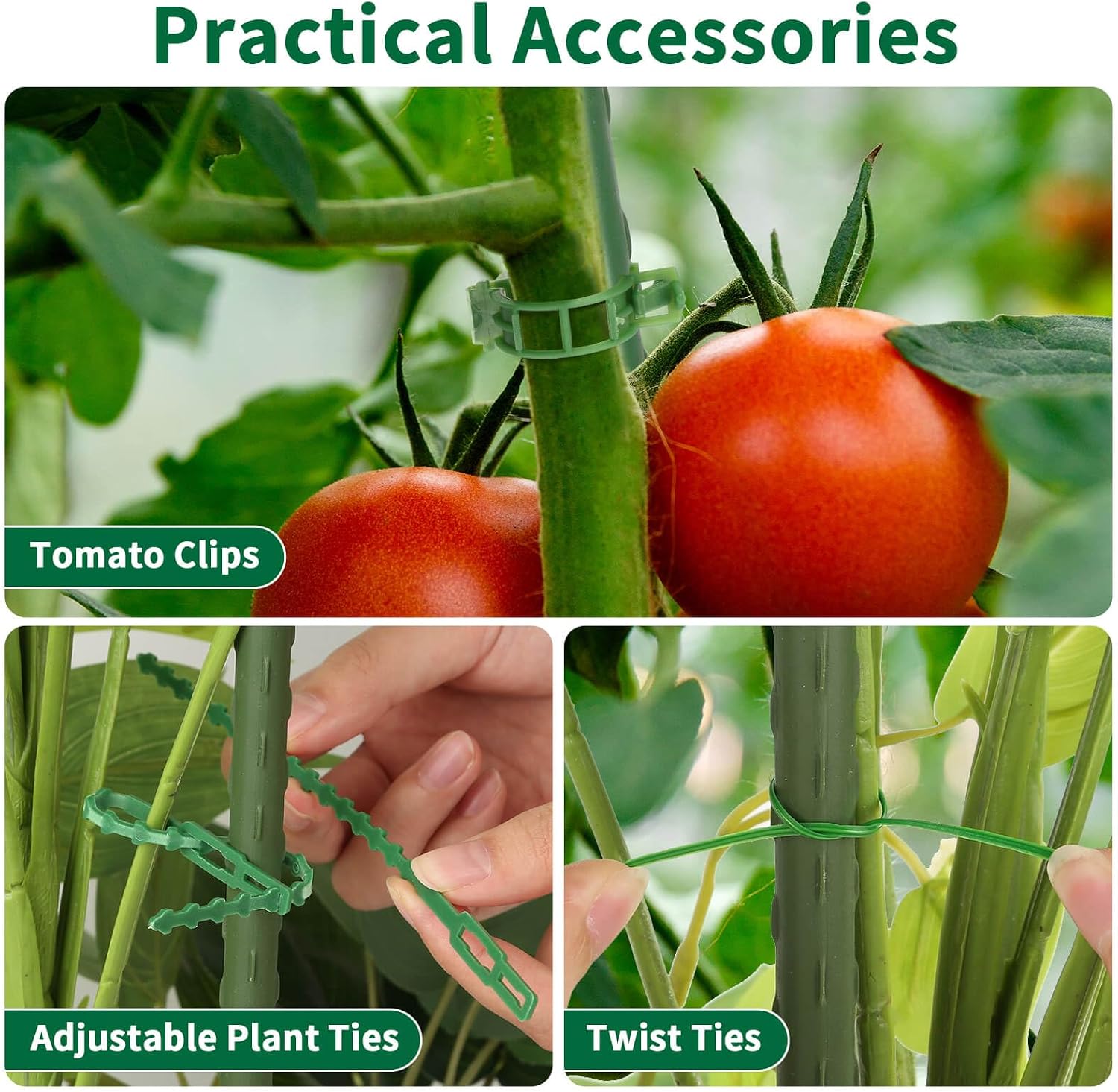 ROADPLUM 3 Pack 48" Tomato Cage for Garden, Heavy Duty Adjustable Plastic Coated Steel Pipe Tomato Stakes Trellis Plant