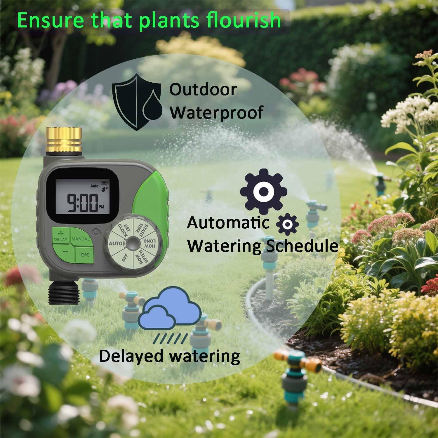 Drip Irrigation System with Water Timer for Garden,Main ID 1/2inch 16.5Ft And 1/4inch 96Ft Water Hose, Automatic