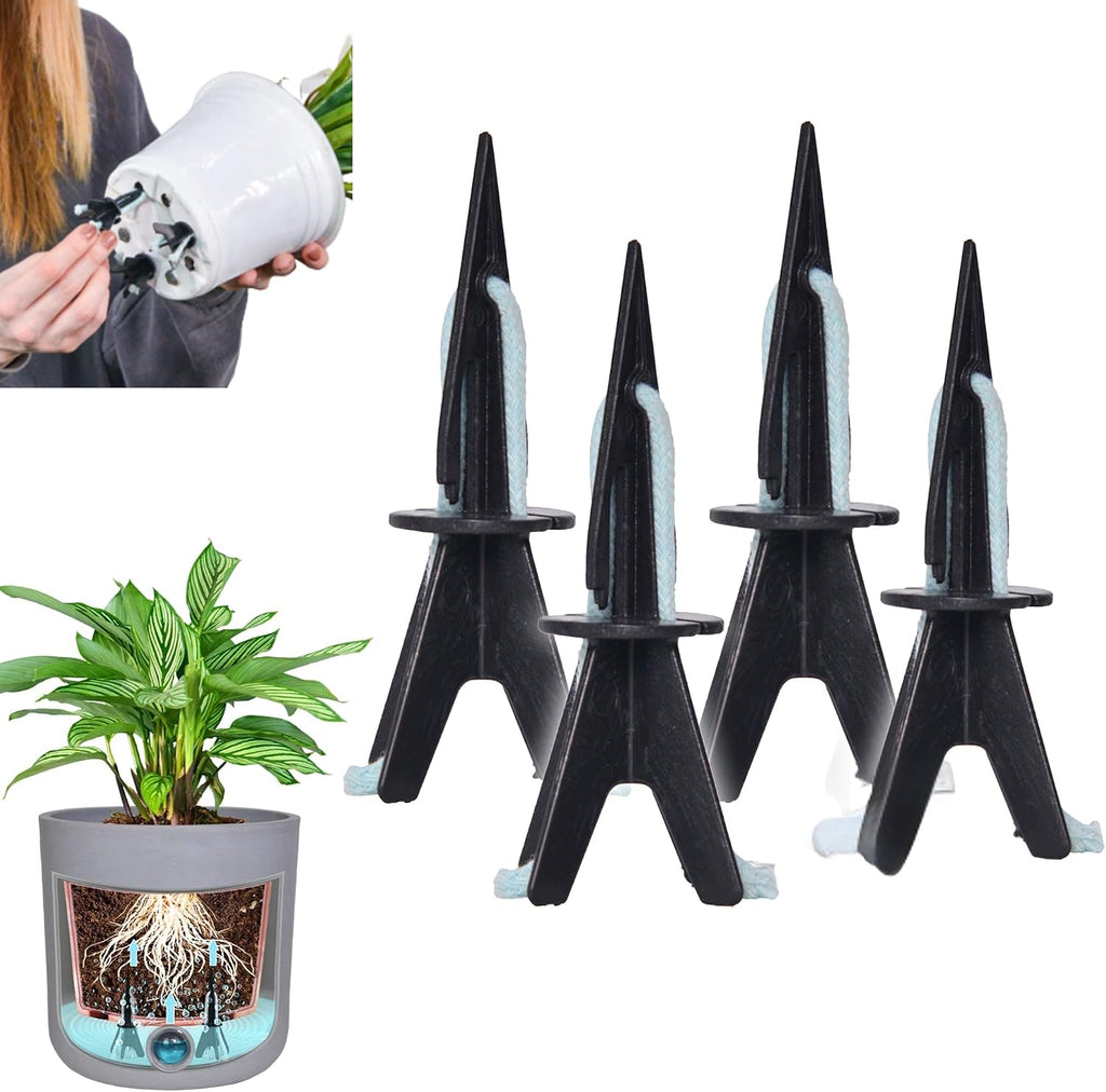 GreenShip Self Watering Spikes 4 Pack, Plant Waterer with Wicking Rope （S