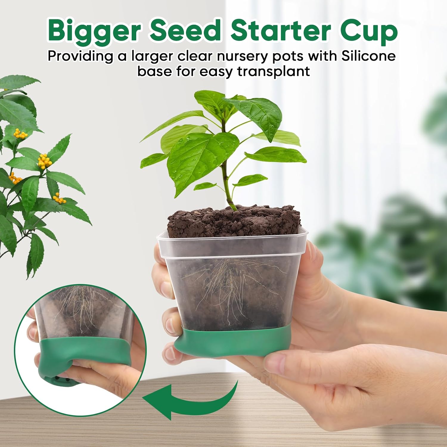 Seed Starter Tray with Grow Light, 24 Pack Large Clear Nursery Pots | 2.9" Deep Seedling Trays, Reusable Plant Starter