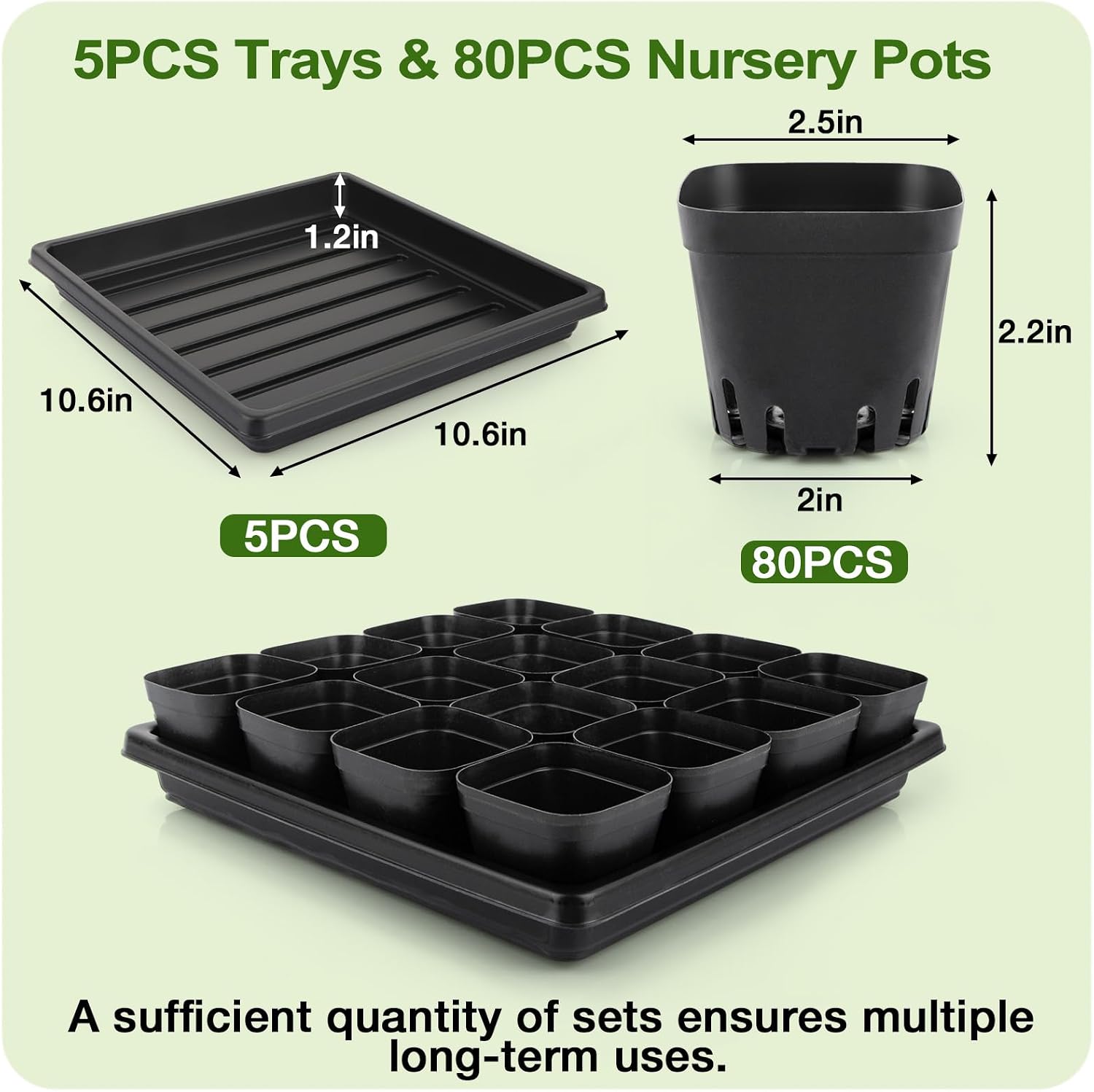 80Pcs 2.5inch Square Nursery Pots with 5Pcs Seed Starting Trays, Seed Starter Tray Kit, Seeds Starting Germination