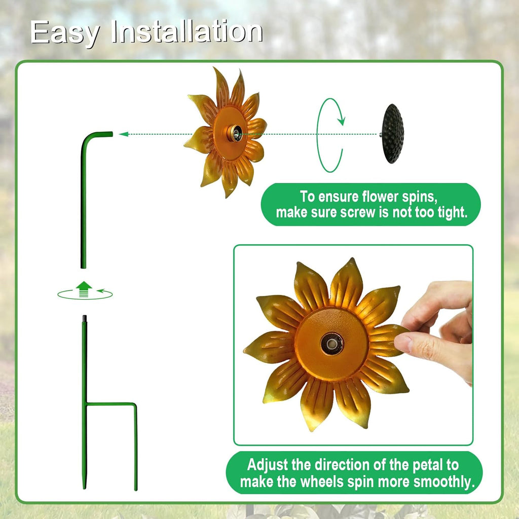 Metal Sunflower Wind Spinners,5 Pack Flower Outdoor Yard Garden Stakes | Metal Wind Spinner for Yard Stake,Patio,Lawn