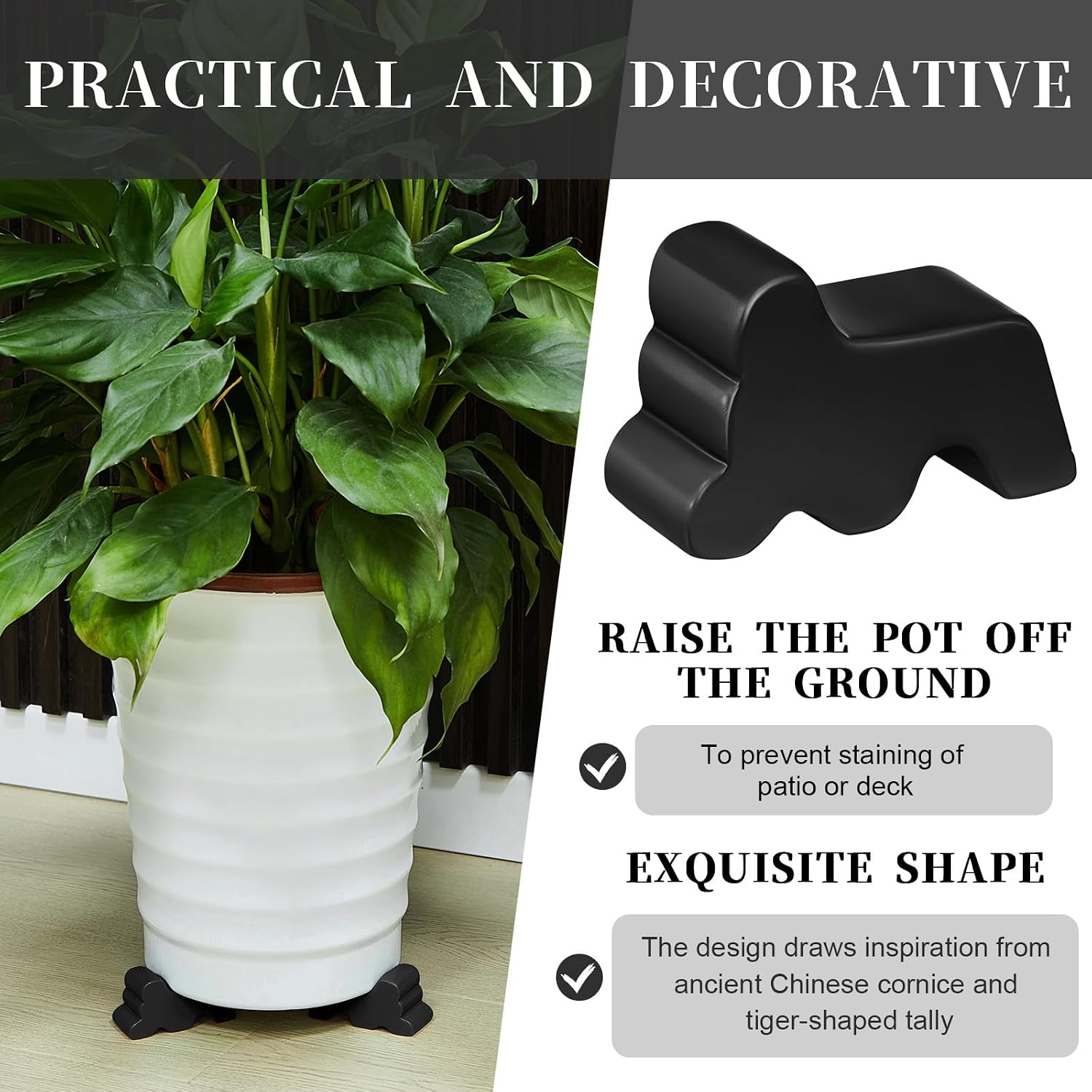Kigeli 6 Pcs Resin Garden Pot Feet for Outdoor Planters 3 Inch Long 1.5 Inch Tall Flower Handmade Elevator Plant Feet