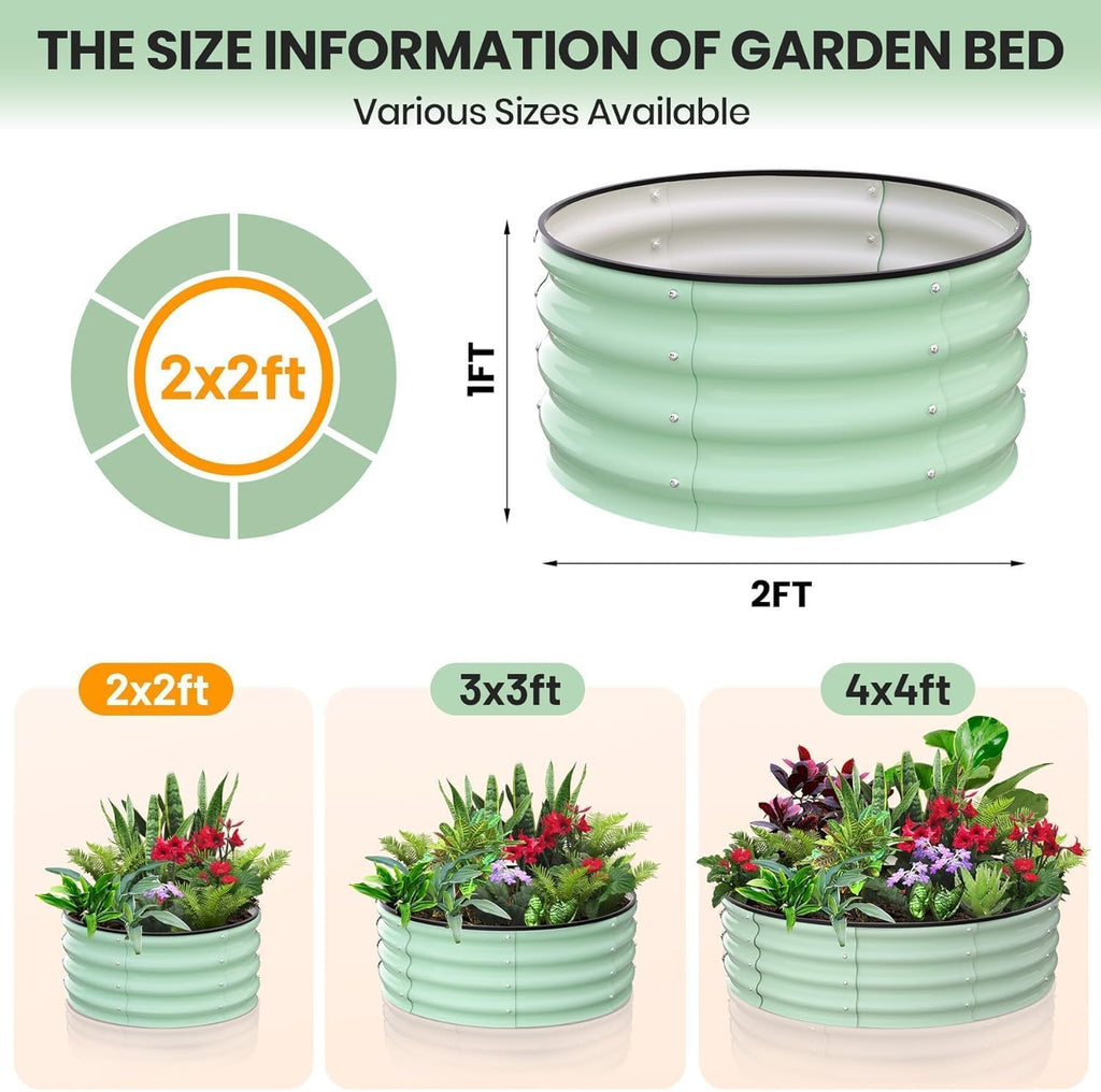 Garvee Galvanized Raised Garden Bed, 2Pcs Raised Garden Beds Outdoor, Round Planter Raised Beds with Gloves and Rubber