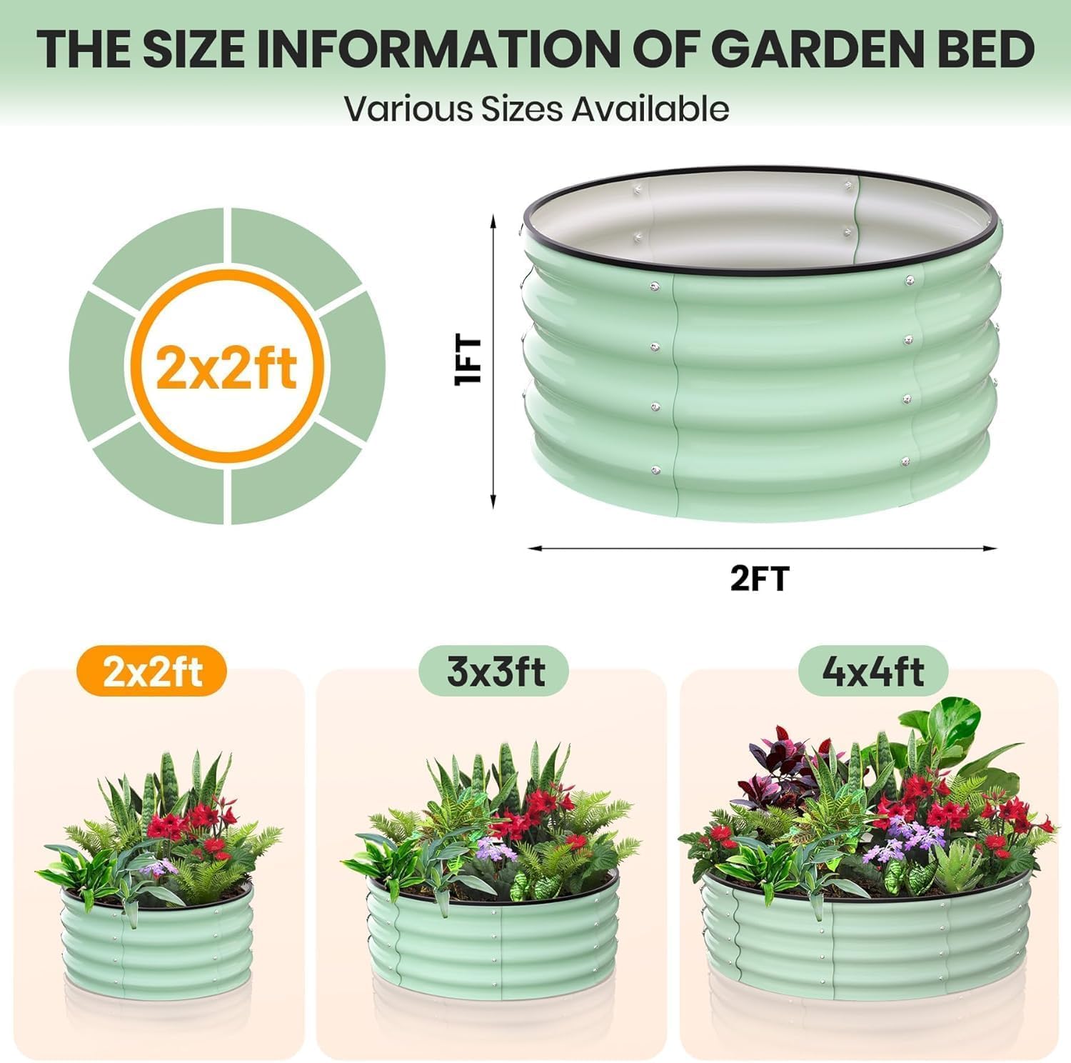 Garvee Galvanized Raised Garden Bed, 2Pcs Raised Garden Beds Outdoor, Round Planter Raised Beds with Gloves and Rubber