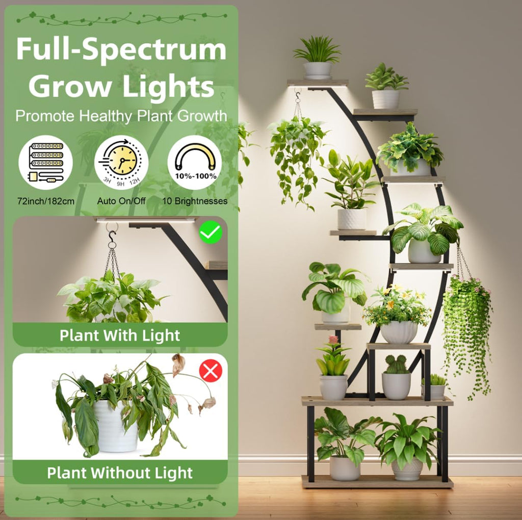 2 Pack Plant Stand Indoor with Grow Lights, 9 Tier Large Tall Plant Shelf | 64" Metal Lighted Plant Stands for Indoor