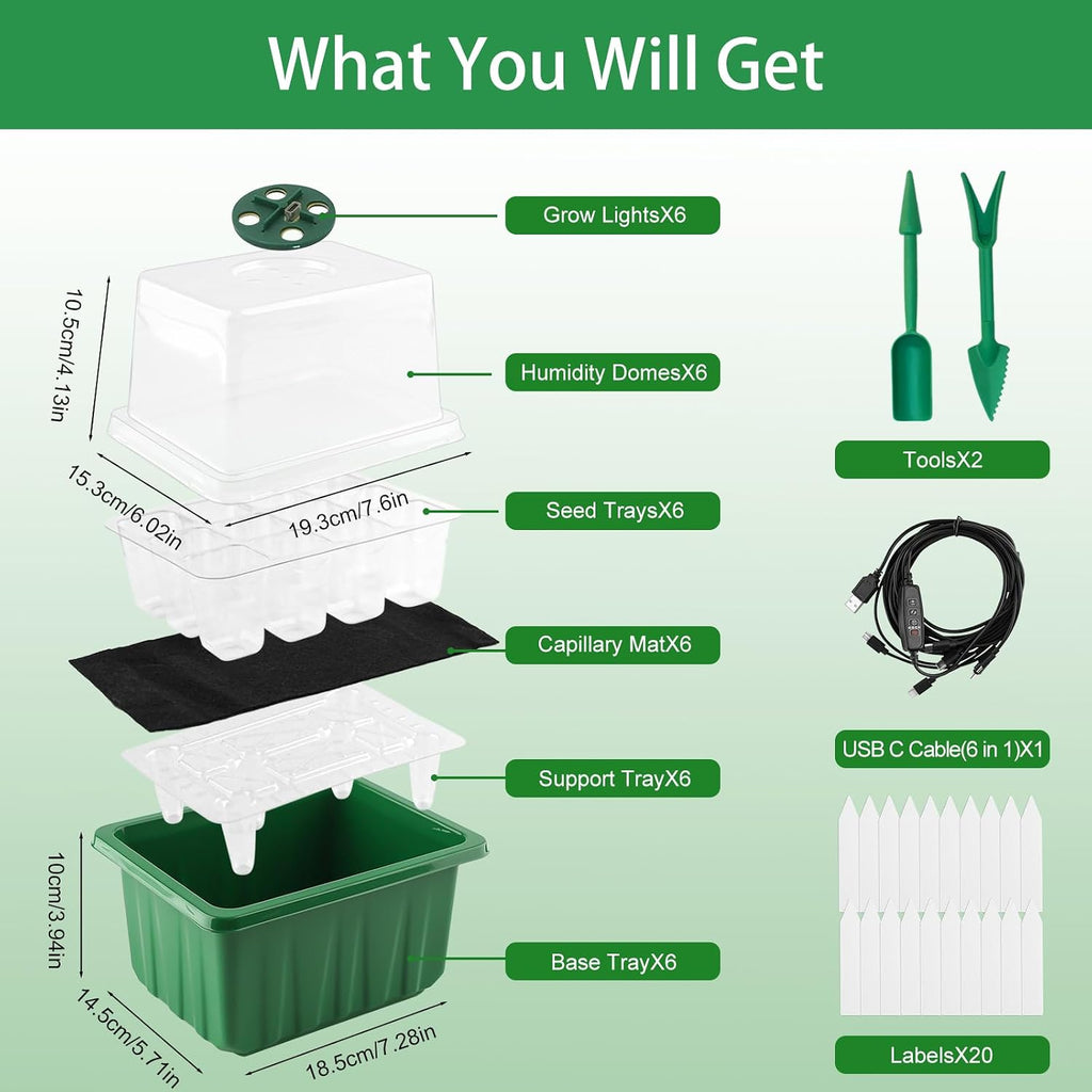 GOONMILL Self-Watering Seed Starter Tray with Timed Grow Light, 6 Packs Plant Starter Tray Seedling Starter Kit with