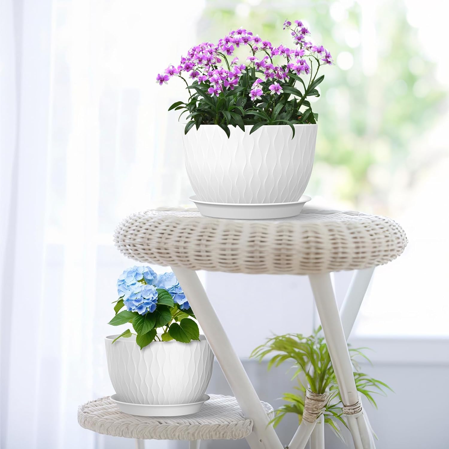 Meowell 12/10/9 inch Large Plant Pots, 3 Pack Wide Flower Pots for Outdoor Indoor Plants with Water Ripples, Big