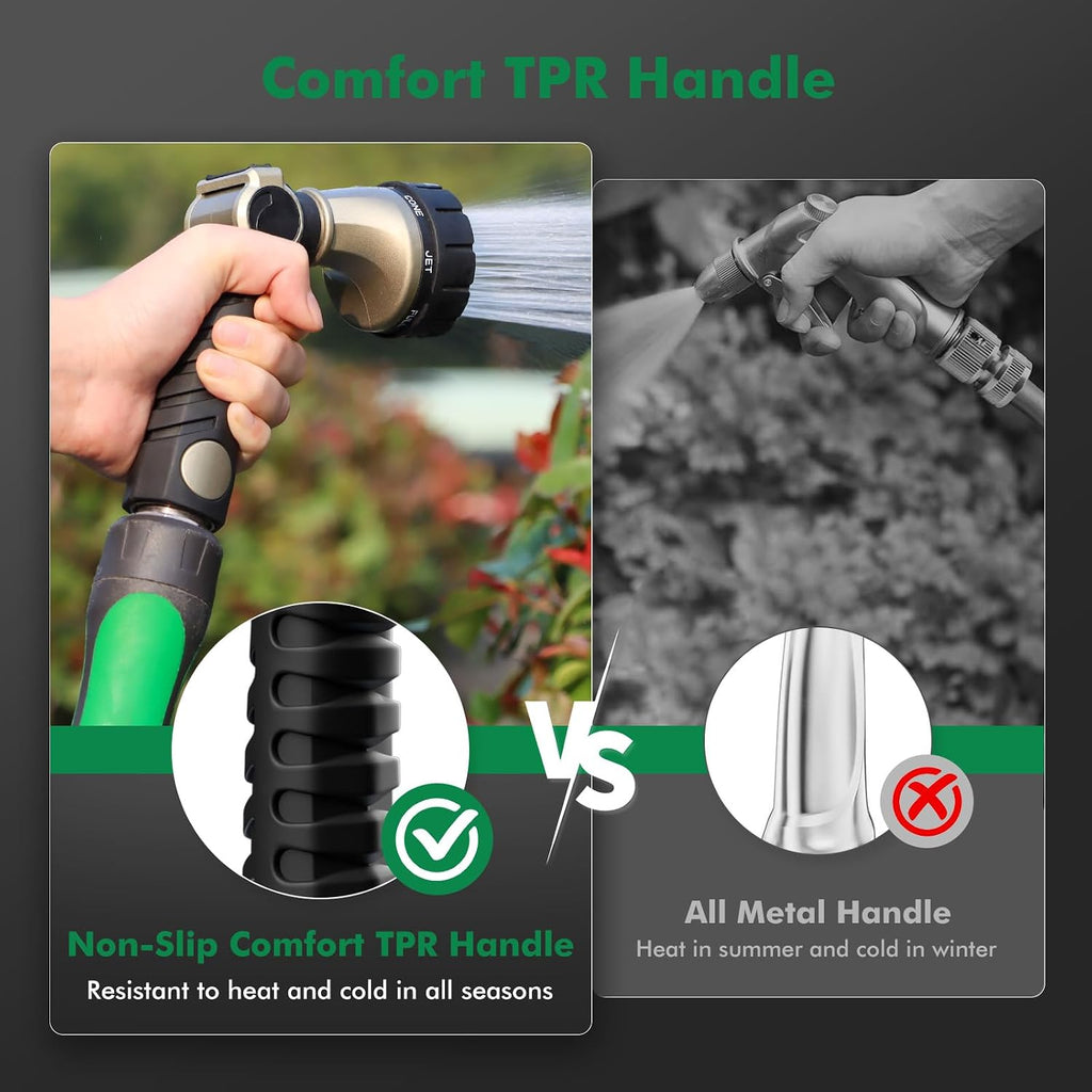 RESTMO Heavy Duty Hose Nozzle, Metal Garden Water Hose Sprayer | 7 Watering Patterns, Thumb Control, On Off Valve, Leak