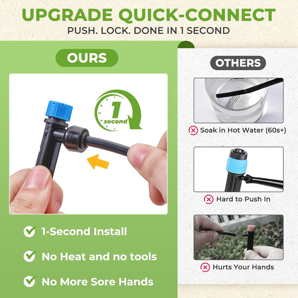 HIRALIY 200FT Drip Irrigation Kit for Garden Watering | Quick-connect system with 33FT main hose, 167FT tubing and