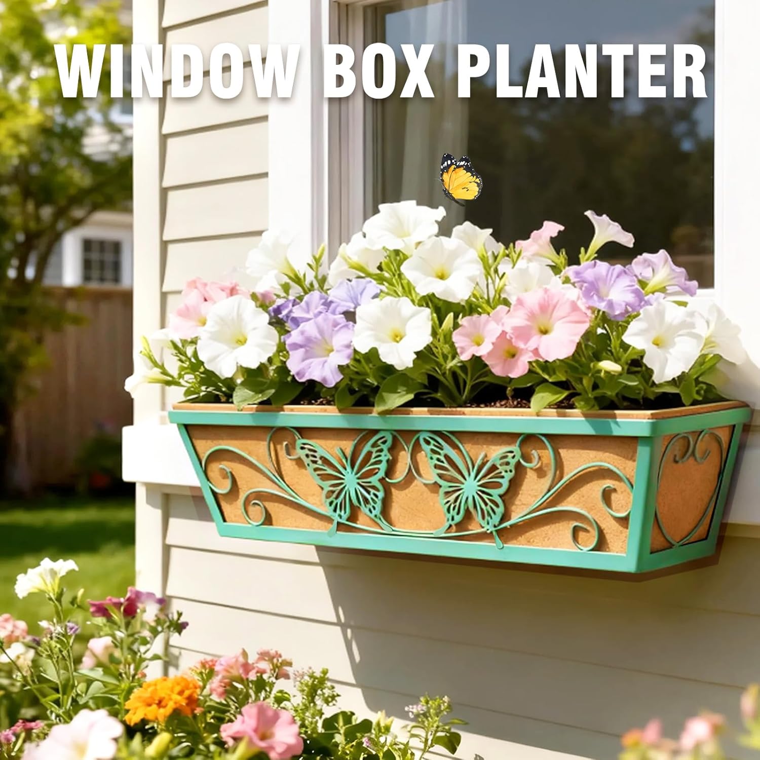 2 Pack 24 Inch Window Boxes Planter for Outdoor Plants Deck Railing Planters Box with Adjustable Brackets for Porch