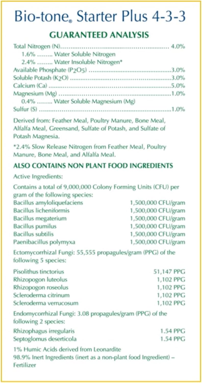 Espoma Organic Bio-Tone Starter Plus 4-3-3 Natural & Organic Food with Both Endo & Ecto Mycorrhizae; 8 lb. Bag; The