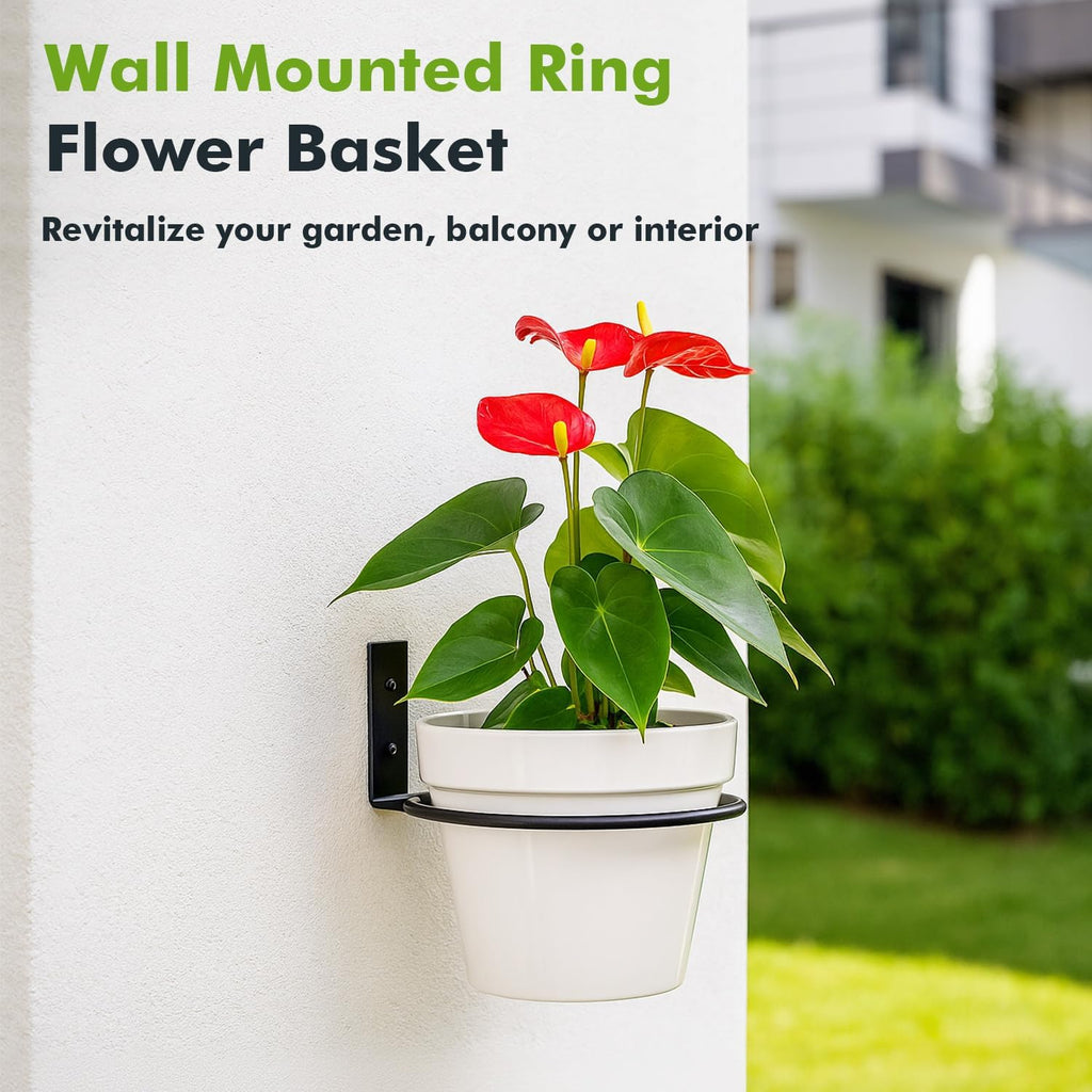 9-Pack 4/6/8 Inch Flower Pot Holder Ring Wall Mounted Metal Flower Pot Hangers Wall Hanger Bracket Rings Black Planter