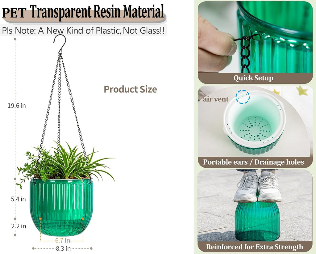 Melphoe 2 Pack Self Watering Hanging Planters Indoor Flower Pots, 8.3 Inch Outdoor Hanging Basket, Plant Hanger with