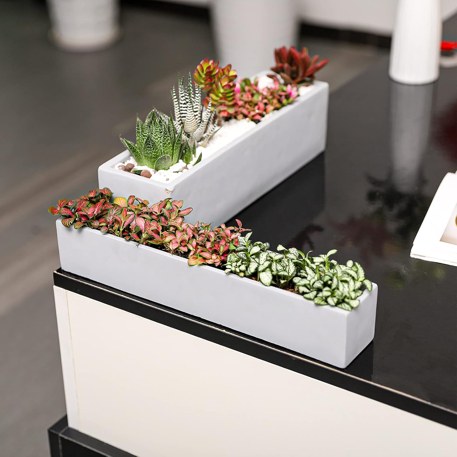 15 Inch Grey Rectangular Cement Planter Concrete Succulent Planter Windowsill Box