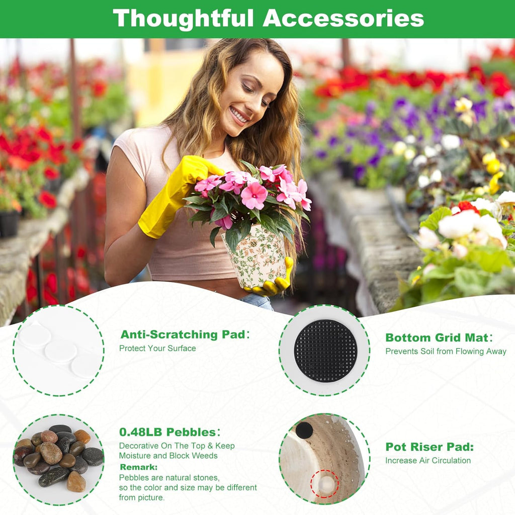 Ceramic Flower Pots for Indoor Plant with Drainage Hole & Saucer | 5.5 Inch Small Ice Crack Plant Pots, Decorative